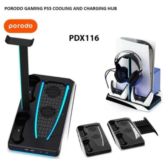 Porodo Gaming Multi-Function PS5 and Headphone Cooling and Charging Hub